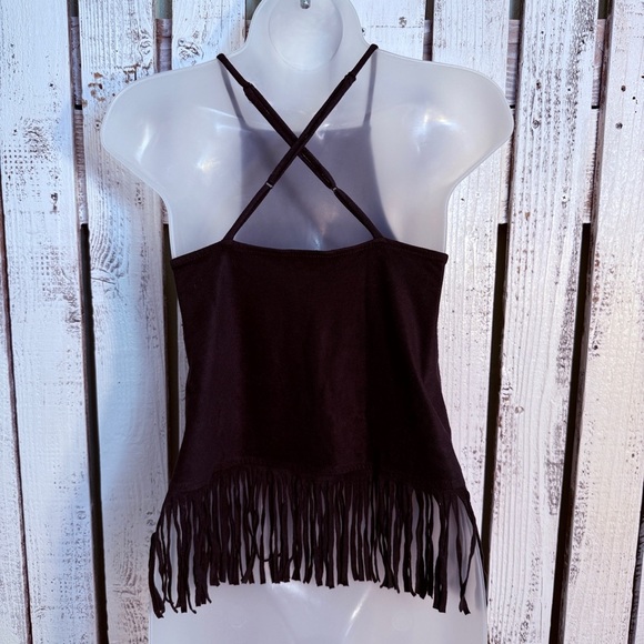 Unavailable-Express Black Fringe Top Size Small Sleeveless Faux Suede Go - Picture 8 of 10